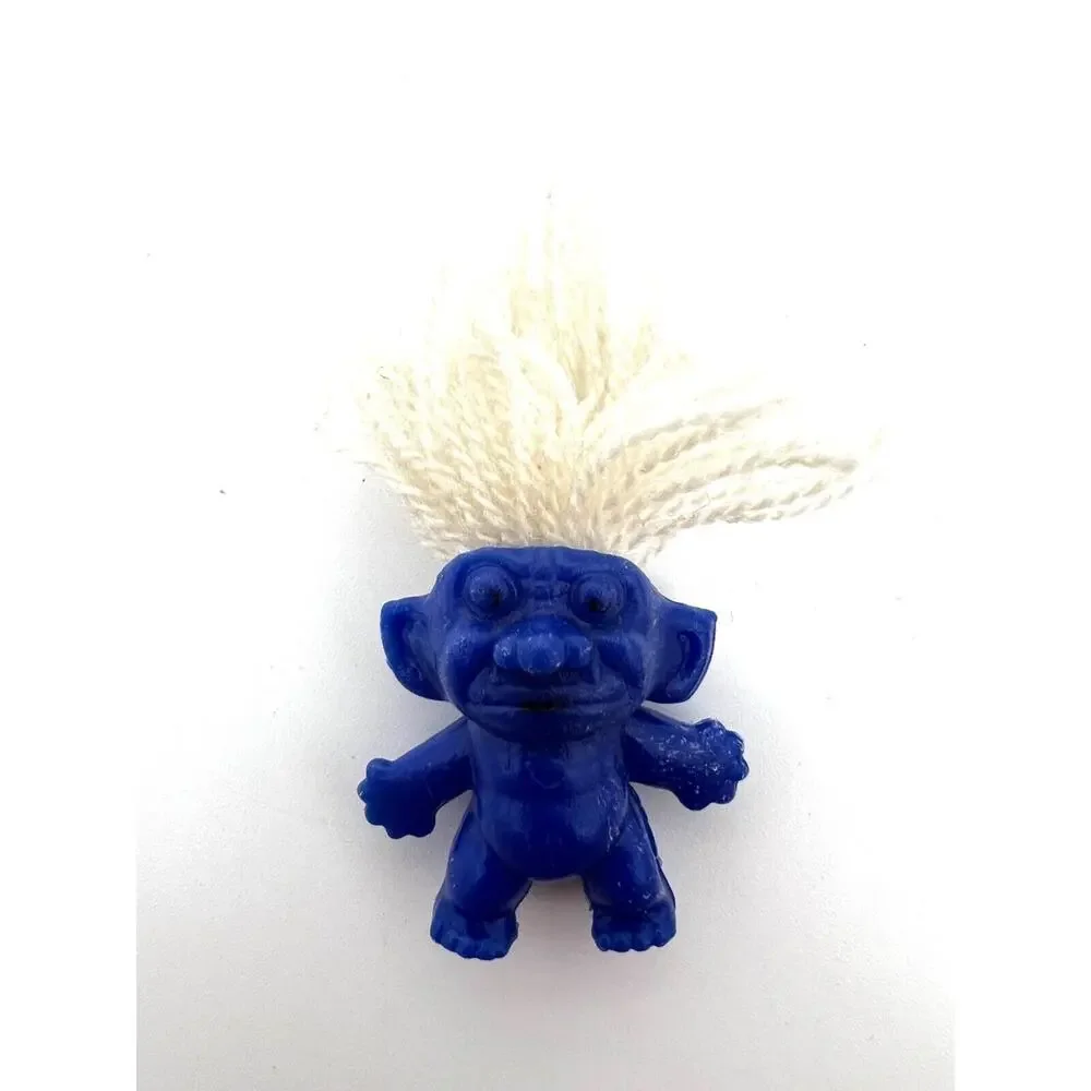 Vintage Miniature Blue Troll Doll White Hair Dark Eyes